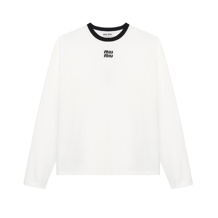 MIU MIU SS24 Drop Shoulder Sleeve T Shirt Women's White