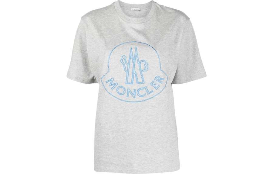 Moncler T Shirts Women's Gray Crew Neck Moderate Straight Fit
