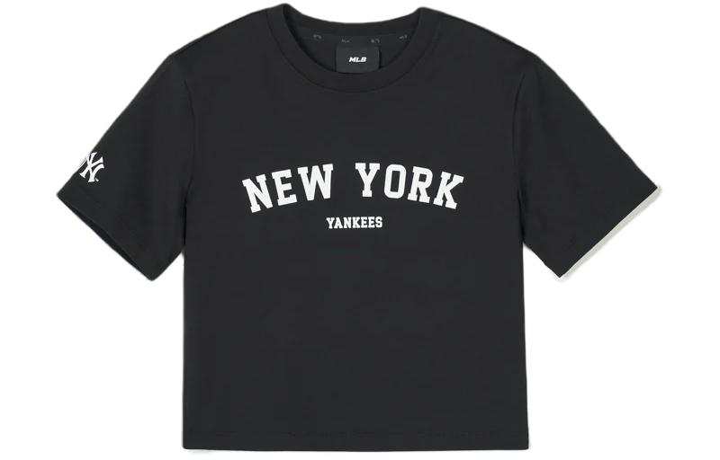MLB New York Yankees T Shirts Women's Black Crew Neck Moderate Straight Fit