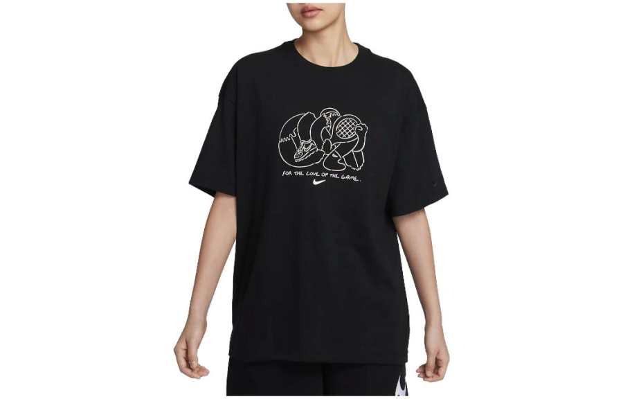 Nike Nike T Shirts Women's Black Crew Neck Moderate Straight Fit