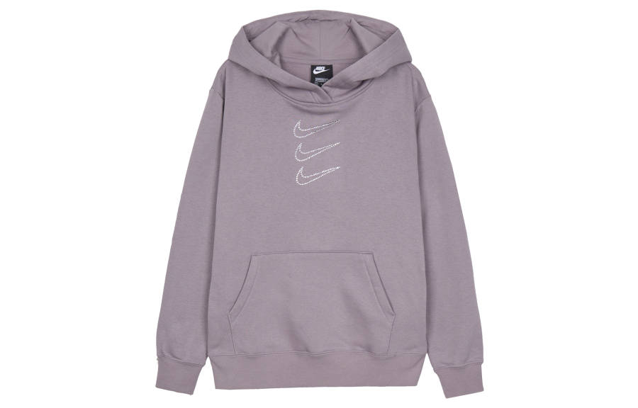 Nike Nike Casual Sports Loose Fit Thickened And Fleece Lined Three Button Hooded Sweater Sweatshirt Women's Purple