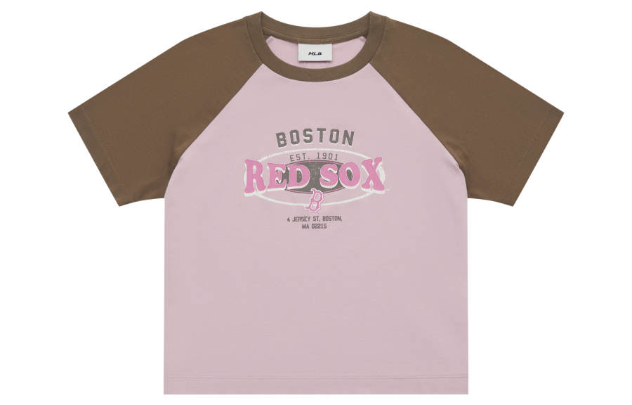 MLB Preppy Style Collection Boston Red Sox SS25 Raglan Sleeve T Shirt Women's Pink