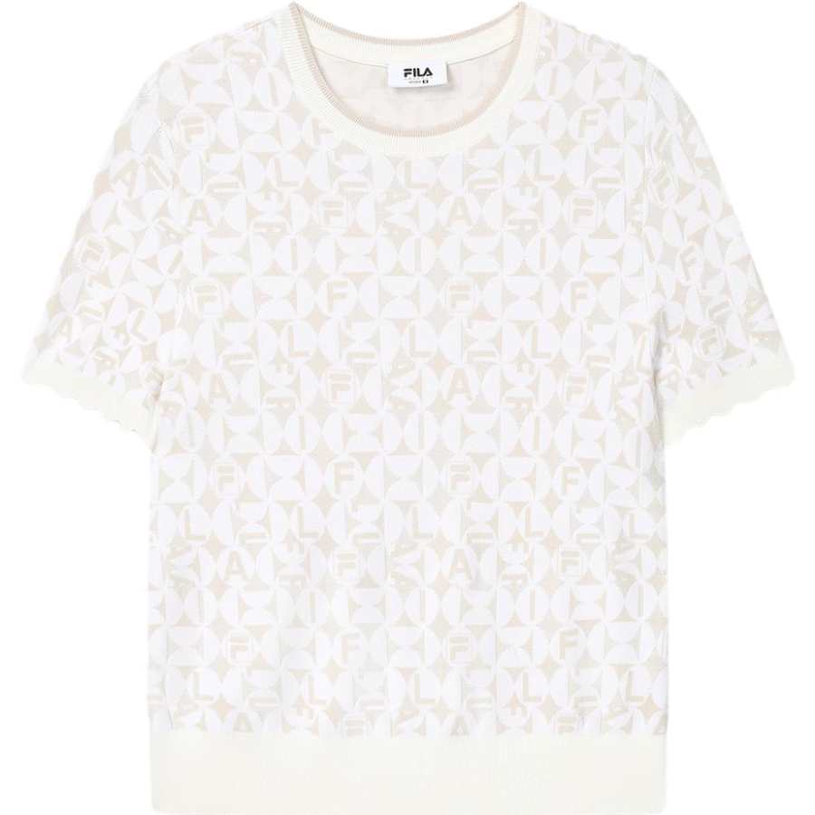 FILA T Shirts Women's Ivory White Crew Neck Moderate Straight Fit