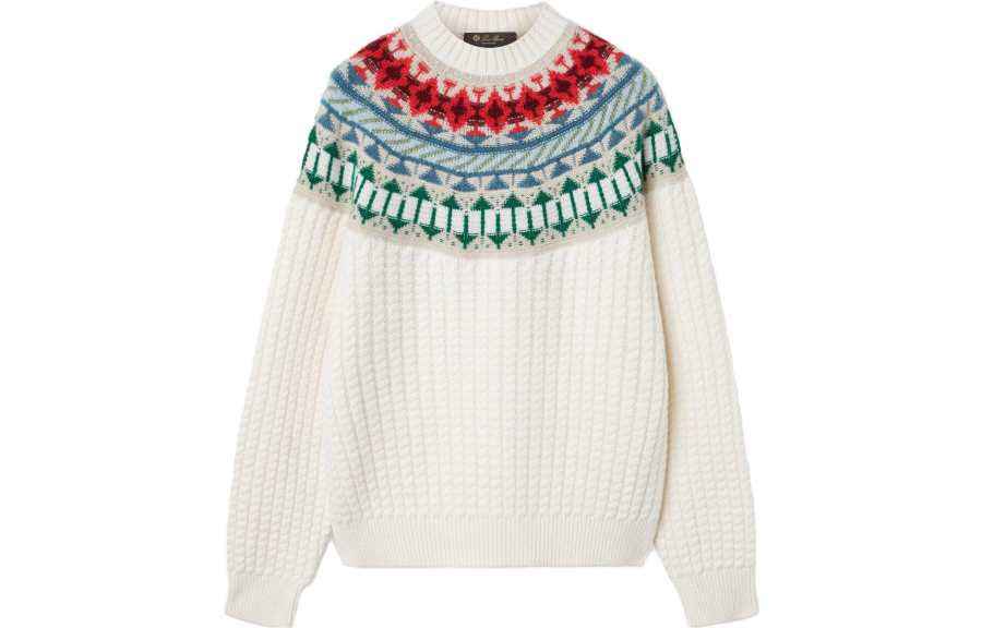 Loro Piana Holiday Noel Crew Neck Sweater Women's White