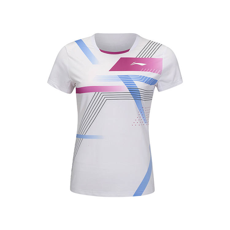 Li-Ning Li Ning T Shirts Women's White Crew Neck Thin Straight Fit