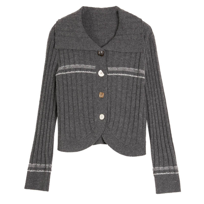 ELLE Sweaters Women's Dark Gray Lapel Thickened Cardigan