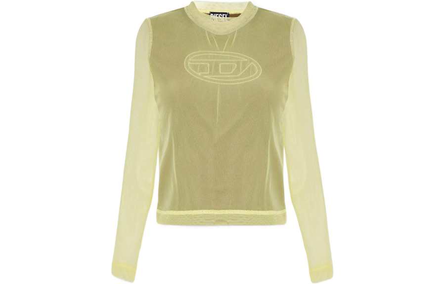DIESEL OVAL D T Shirts Women's Yellow Green Crew Neck Moderate Straight Fit