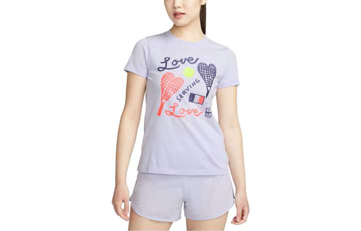 Nike Nike T Shirts Women's Oxideene Purple Crew Neck Moderate Straight Fit