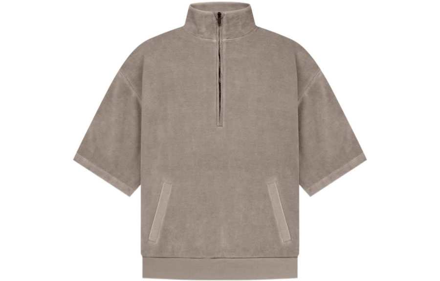 Fear Of God Essentials SS22 Desert Taupe Summer Solid Color Stand Collar Half Zip Short Sleeved Fleece Lined Shirt