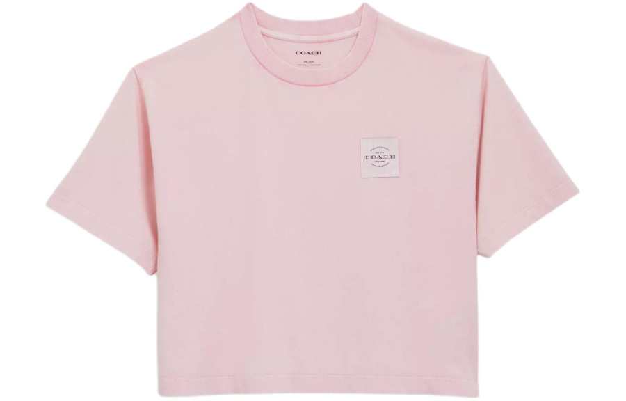 COACH T Shirts Women's Pink Crew Neck Moderate Straight Fit
