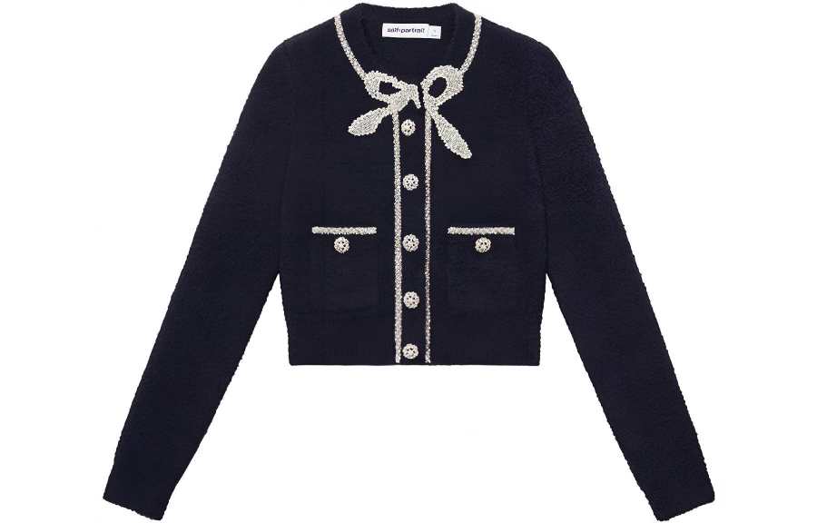 Self-portrait Self Portrait Sweaters Women's Navy Blue Crew Neck Moderate Cardigan