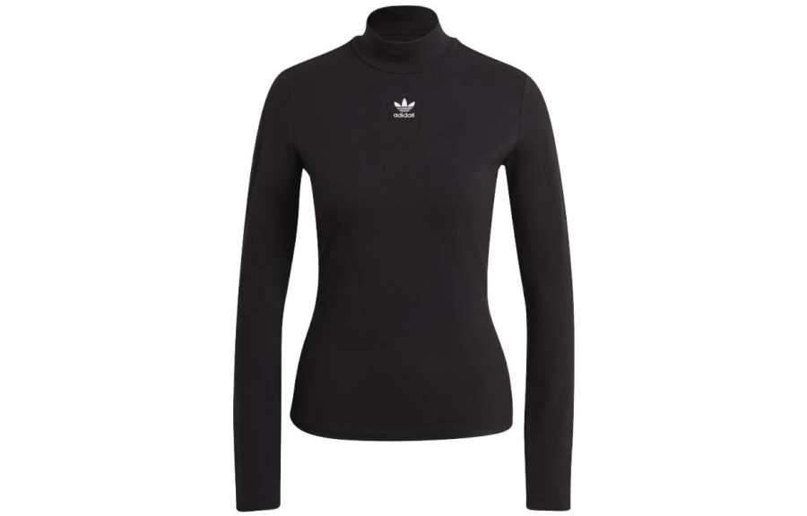 Adidas Originals ESSENTIALS T Shirts Women's Black Turtleneck Moderate Straight Fit