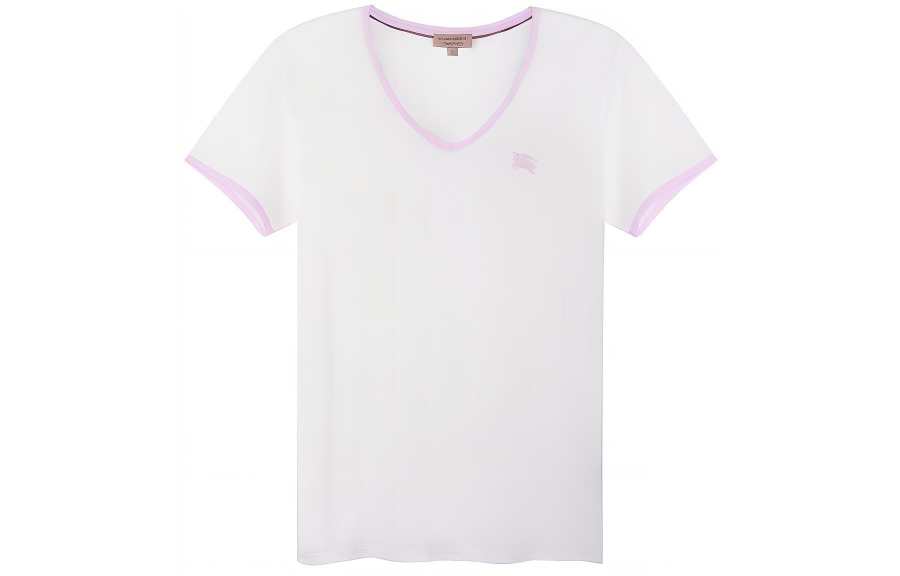 Burberry Women's Embroidered Monogram Ekd V Neck T shirt White/Pink