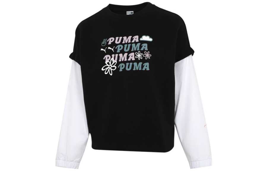 PUMA Sweatshirts Women's Black Crew Neck Moderate Mock Two Piece