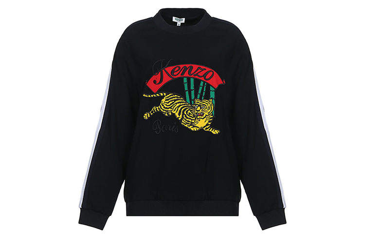 KENZO Sweatshirts Women's Black Tiger Pattern Bamboo Crew Neck Moderate Regular