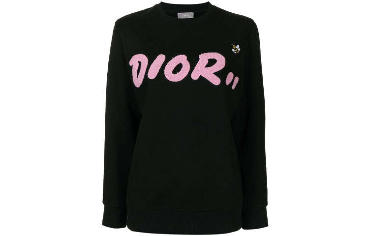 DIOR Quarterly New Products Sweatshirts Women's Black Crew Neck Moderate Regular