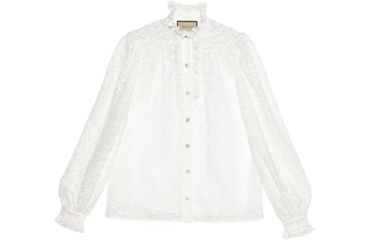 GUCCI Shirts Women's White Stand Collar Moderate Shirt