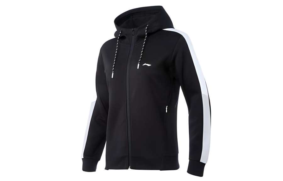 Li-Ning Li Ning Sweatshirts Women's New Standard Black Hooded Moderate Cardigan