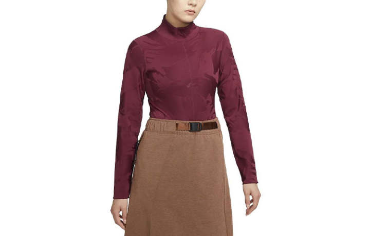 Nike Nike T Shirts Women's Burgundy Turtleneck Moderate Straight Fit