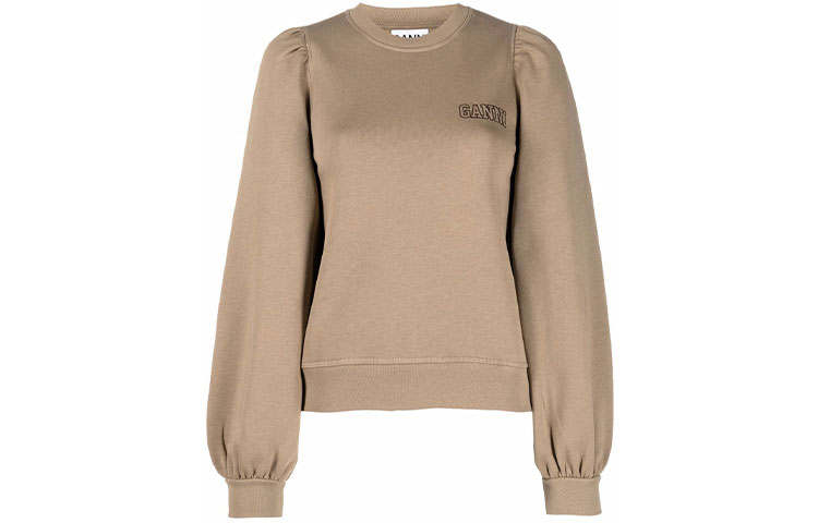 GANNI Sweatshirts Women's Khaki Crew Neck Moderate Regular