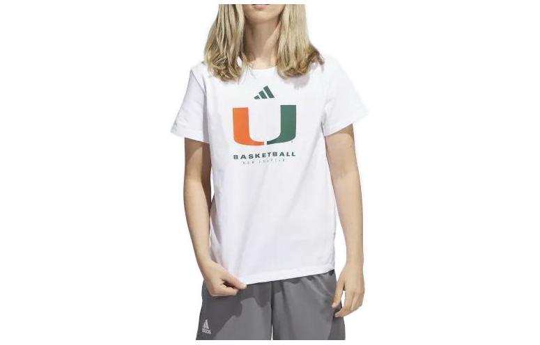 Adidas Adidas T Shirts Women's White Green Crew Neck Moderate Straight Fit