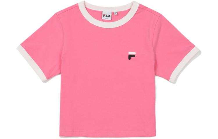 FILA T Shirts Women's Pink Crew Neck Moderate Straight Fit