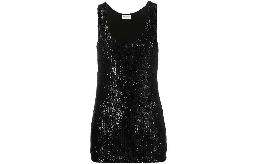 SAINT LAURENT Tank Tops Women's Black Crew Neck Moderate Straight Fit
