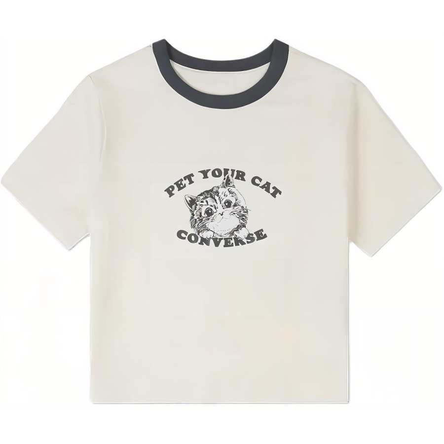 Converse T Shirts Women's Brown Crew Neck Moderate Straight Fit