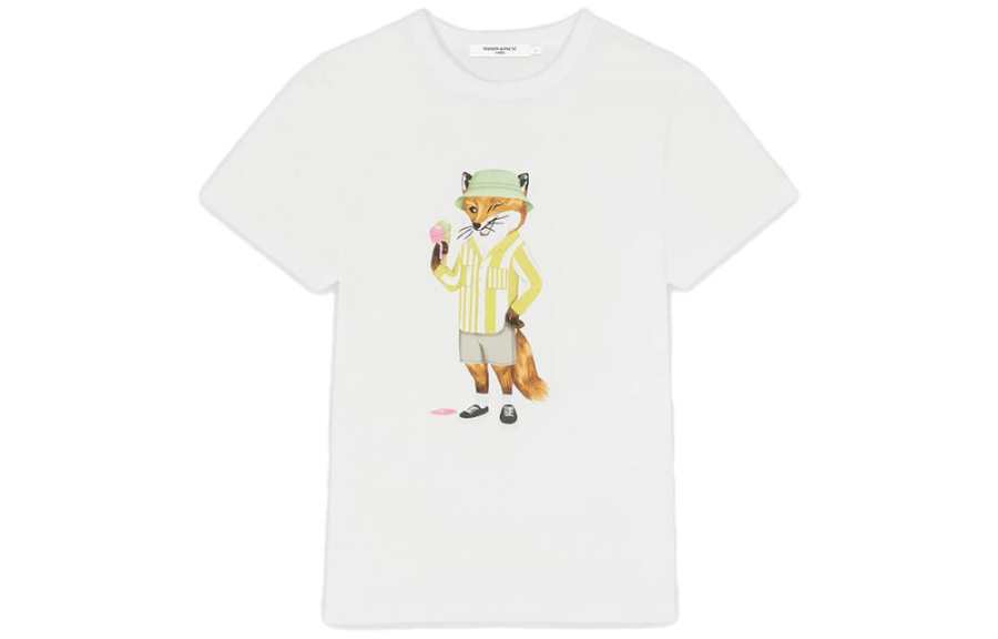 Maison Kitsune T Shirts Women's White Crew Neck Moderate Straight Fit