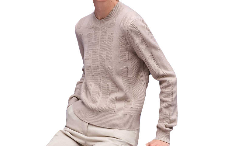 HERMES Knitwear Women's Beige Gray Crew Neck Moderate Other