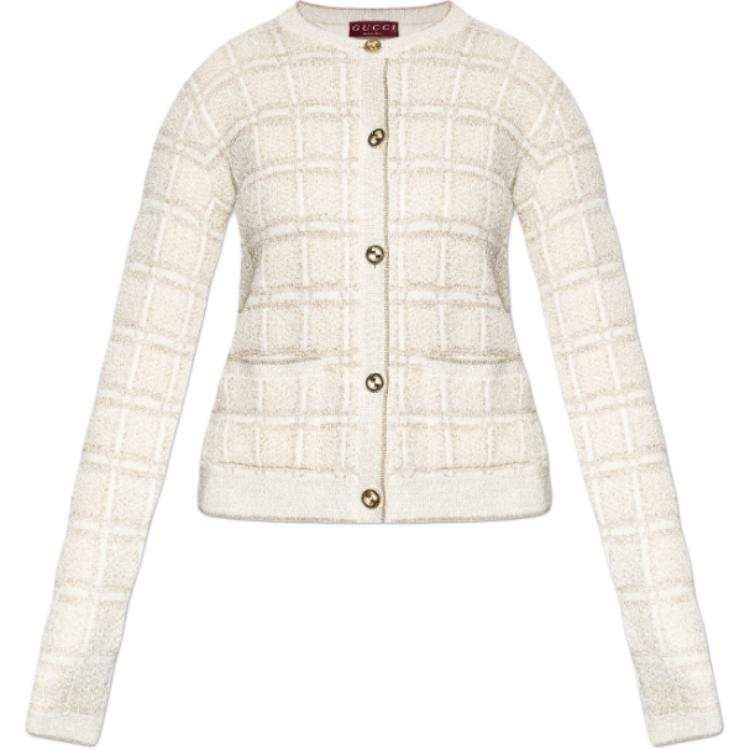 GUCCI Lamé Check Jacquard Cardigan