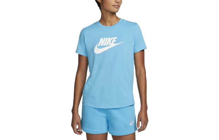 Nike Nike T Shirts Women's Lake Blue Crew Neck Moderate Straight Fit