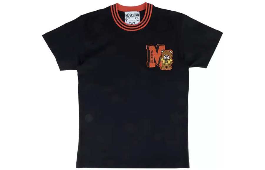 MOSCHINO T Shirts Women's Black Crew Neck Moderate Straight Fit