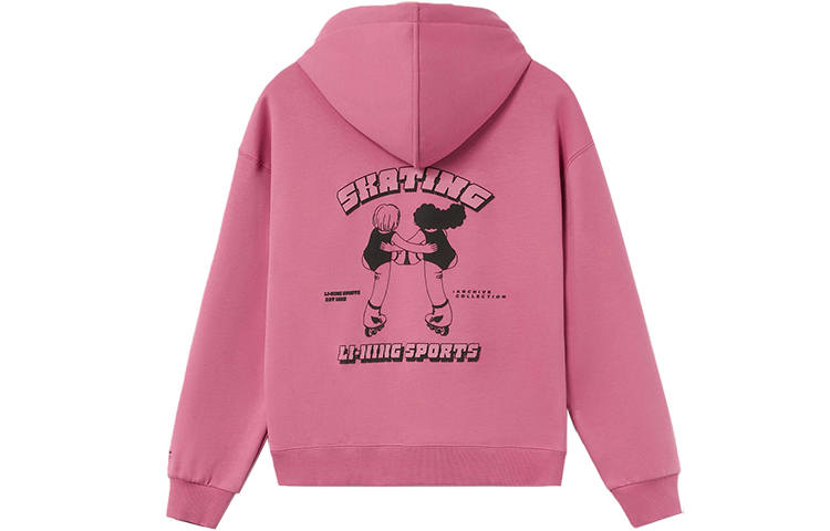 Li-Ning Li Ning Classic Collection, Fun Print Fleece Lined Thermal Loose Fit Hooded Pullover Sweatshirt Winter Women's