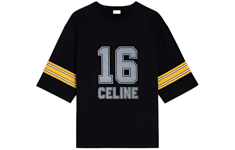 CELINE T Shirts Women's Black Crew Neck Moderate Straight Fit