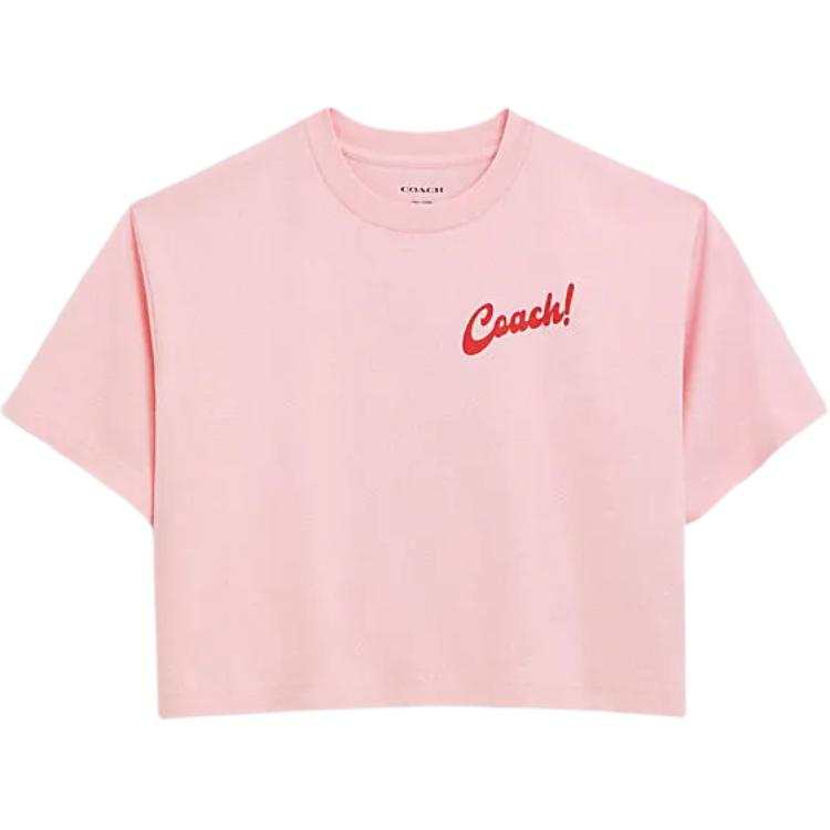 COACH T Shirts Women's Pink Crew Neck Moderate Straight Fit