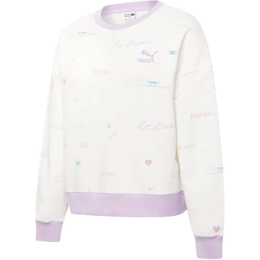 PUMA Sweatshirts Women's White Crew Neck Moderate Regular