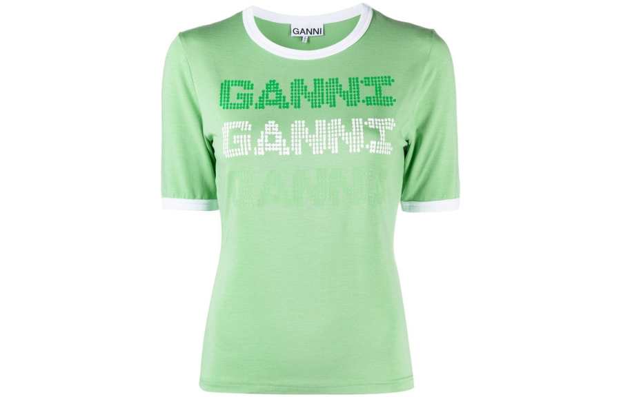 GANNI T Shirts Women's Green Crew Neck Moderate Other