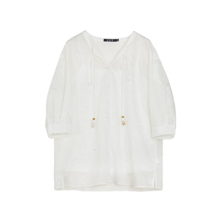 ELLE Shirts Women's White V Neck Moderate Shirt