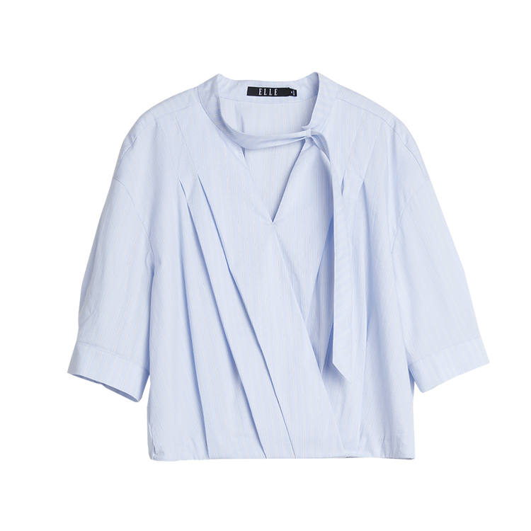 ELLE Shirts Women's Blue V Neck Moderate Shirt