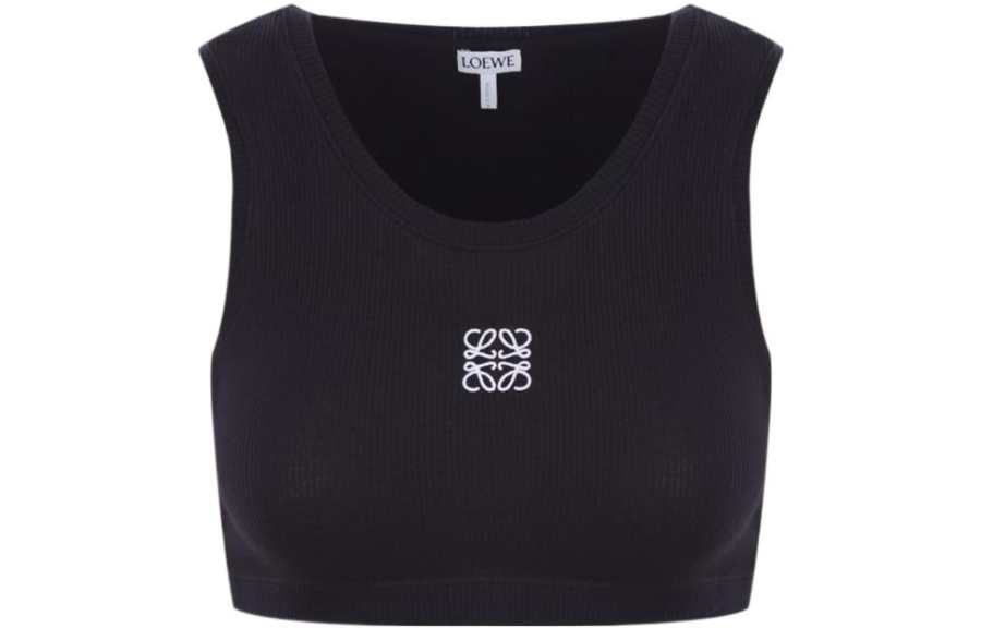 LOEWE Cropped Cotton Anagram Tank Top Black/White