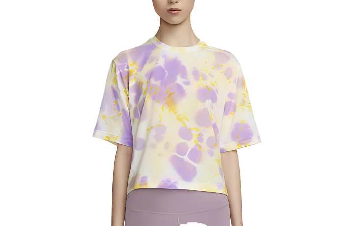Nike Nike T Shirts Women's Lemon Chiffon/Fuchsia Crew Neck Moderate Straight Fit