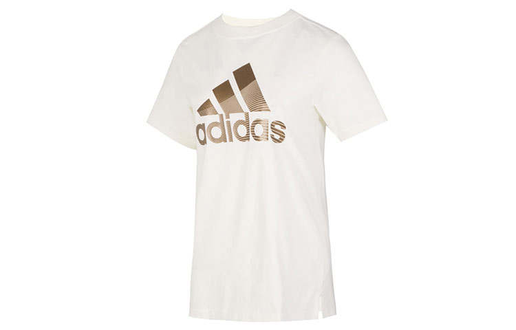 Adidas Adidas T Shirts Women's Ecru Crew Neck Moderate Straight Fit