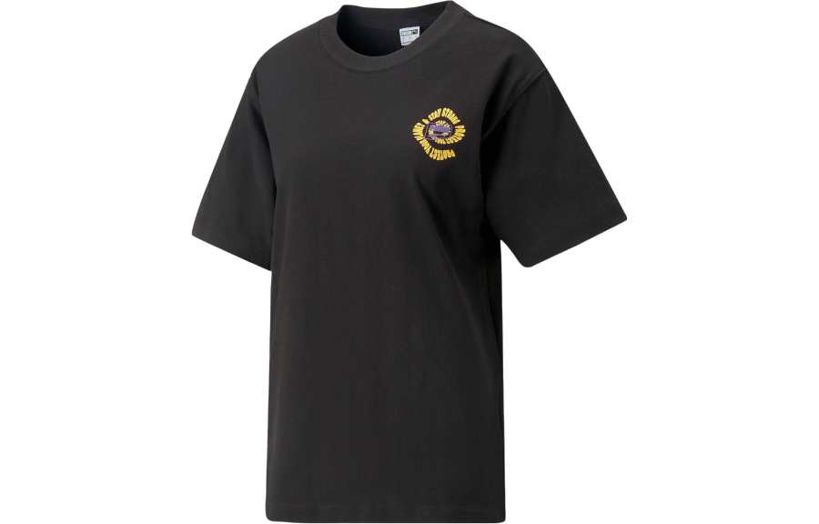 PUMA T Shirts Women's Black Crew Neck Moderate Straight Fit
