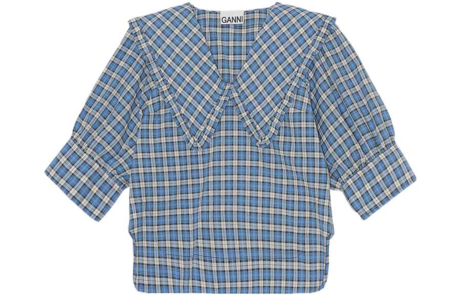 GANNI Shirts Women's Blue Peter Pan Collar Moderate Other