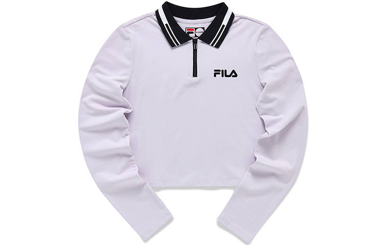 FILA FUSION Polo Shirts Women's Light White Purple Polo Collar Moderate Straight Fit