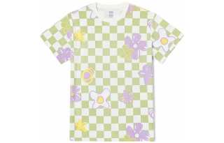 Vans T Shirts Women's Green Checkerboard Crew Neck Moderate Straight Fit