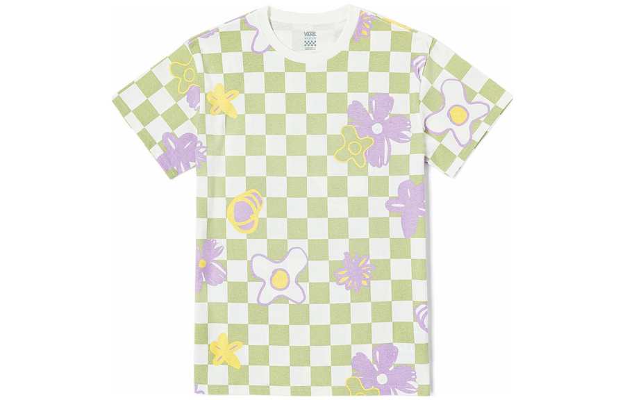 Vans Vans T Shirts Women's Green Checkerboard Crew Neck Moderate Straight Fit