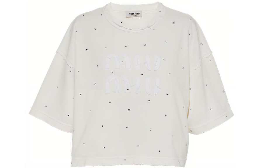 MIU MIU T Shirts Women's White Crew Neck Moderate Straight Fit