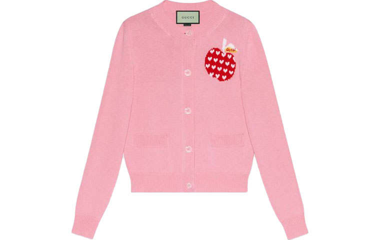 GUCCI Sweaters Women's Pink Crew Neck Moderate Cardigan